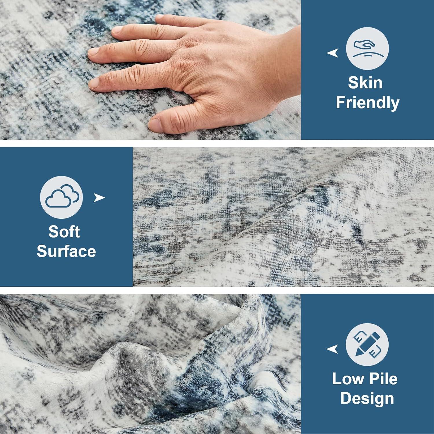 imageLiving Room Rugs 5x7 Traditional Washable Vintage Distressed Large Non Slip Dining Room Carpet Office GreenBlue