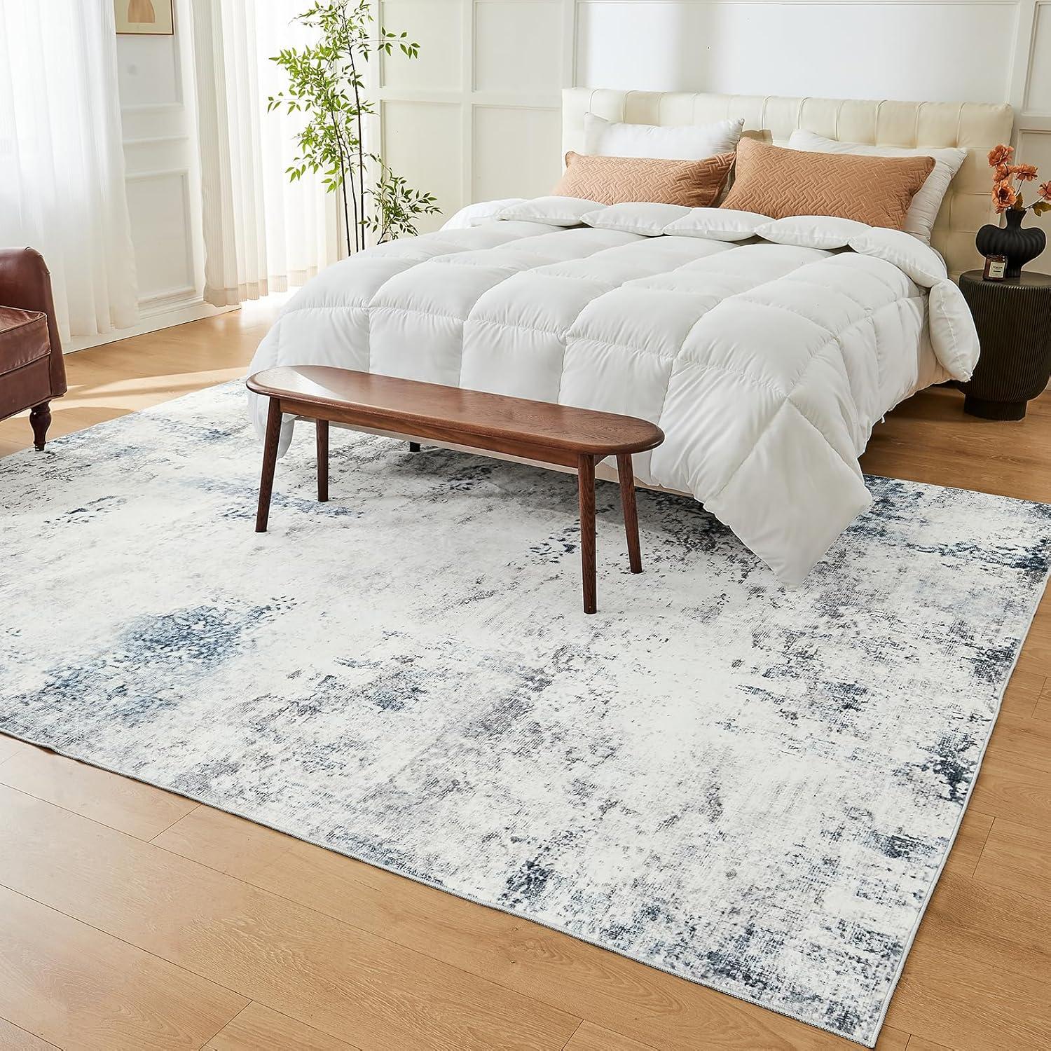 imageLiving Room Rugs 5x7 Traditional Washable Vintage Distressed Large Non Slip Dining Room Carpet Office GreenBlue