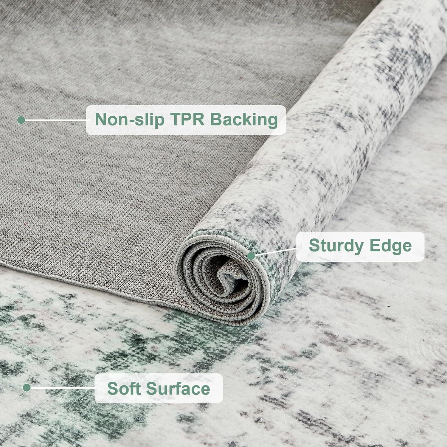 imageLiving Room Rugs 5x7 Traditional Washable Vintage Distressed Large Non Slip Dining Room Carpet Office GreenGreen