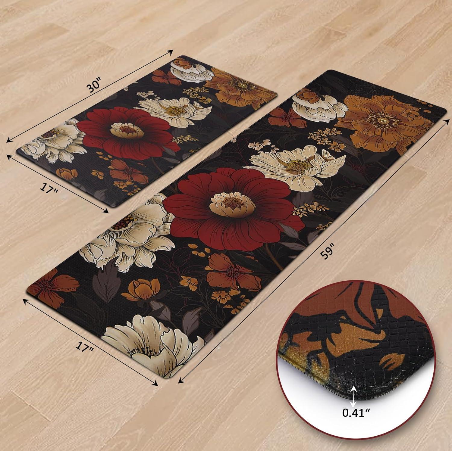 imageRugs for Kitchen Floor 2PC Waterproof Non Slip Anti Fatigue Mushrooms Butterfly Farmhouse Padded Kitchen Mats Beige 17quotx30quot17quotx48quot02black