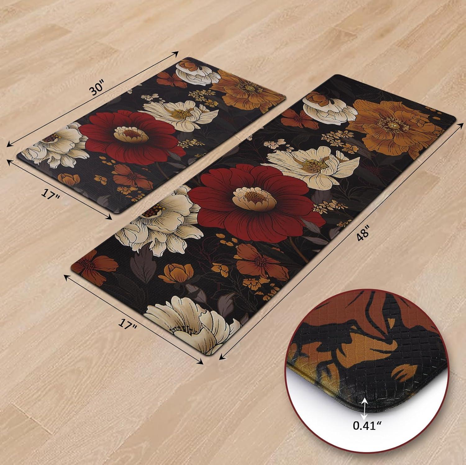 imageRugs for Kitchen Floor 2PC Waterproof Non Slip Anti Fatigue Mushrooms Butterfly Farmhouse Padded Kitchen Mats Beige 17quotx30quot17quotx48quot02black