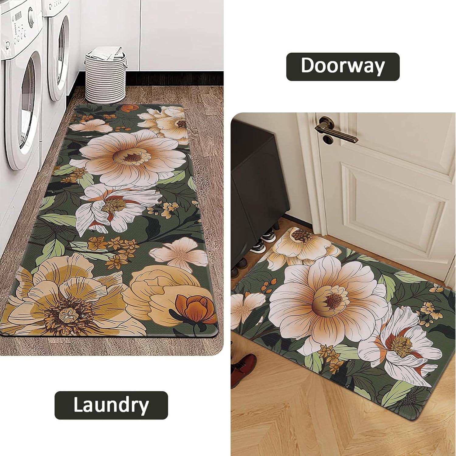 imageRugs for Kitchen Floor 2PC Waterproof Non Slip Anti Fatigue Mushrooms Butterfly Farmhouse Padded Kitchen Mats Beige 17quotx30quot17quotx48quot04green