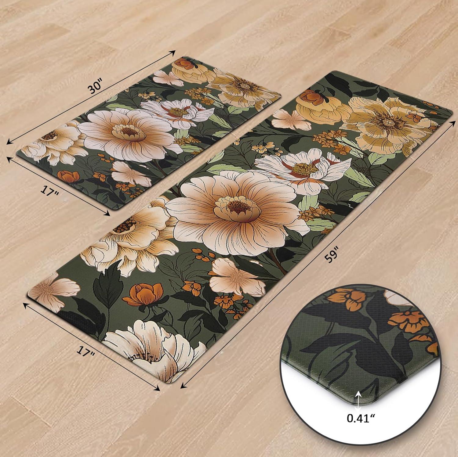 imageRugs for Kitchen Floor 2PC Waterproof Non Slip Anti Fatigue Mushrooms Butterfly Farmhouse Padded Kitchen Mats Beige 17quotx30quot17quotx48quot04green