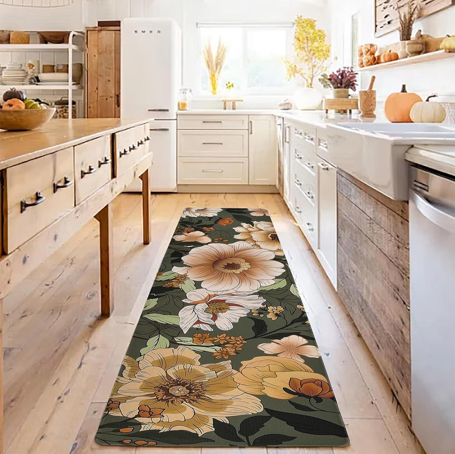 imageRugs for Kitchen Floor 2PC Waterproof Non Slip Anti Fatigue Mushrooms Butterfly Farmhouse Padded Kitchen Mats Beige 17quotx30quot17quotx48quot04green