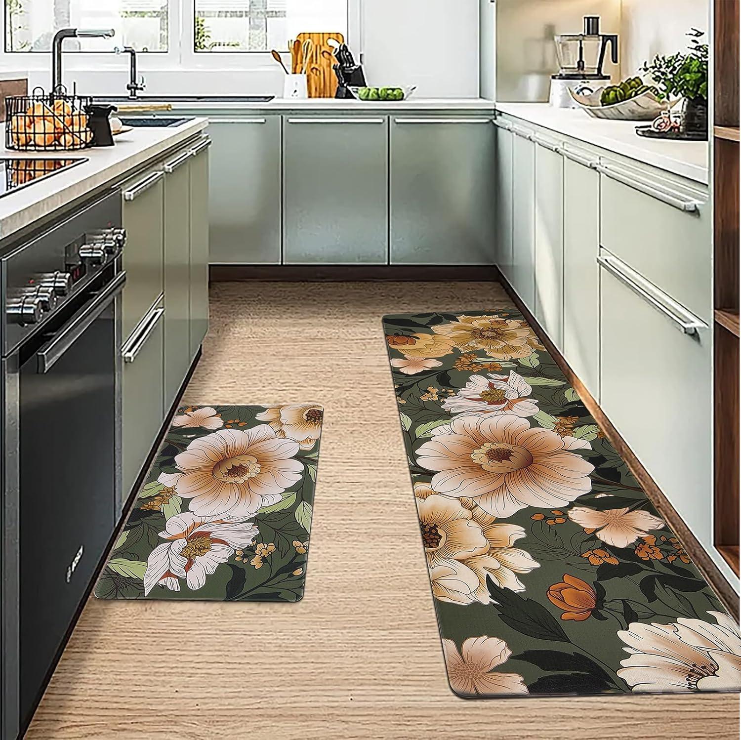 imageRugs for Kitchen Floor 2PC Waterproof Non Slip Anti Fatigue Mushrooms Butterfly Farmhouse Padded Kitchen Mats Beige 17quotx30quot17quotx48quot04green