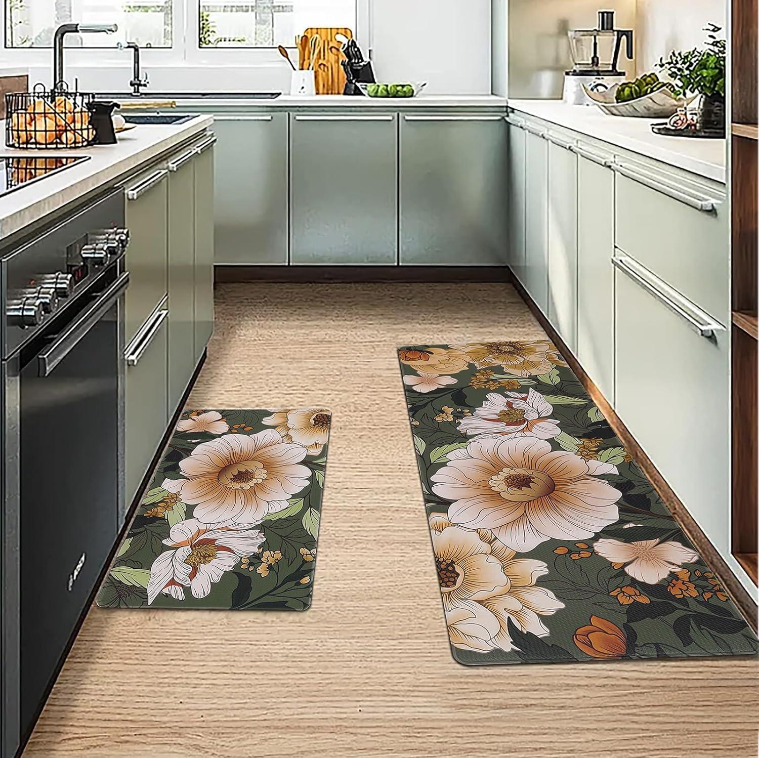 imageRugs for Kitchen Floor 2PC Waterproof Non Slip Anti Fatigue Mushrooms Butterfly Farmhouse Padded Kitchen Mats Beige 17quotx30quot17quotx48quot04green