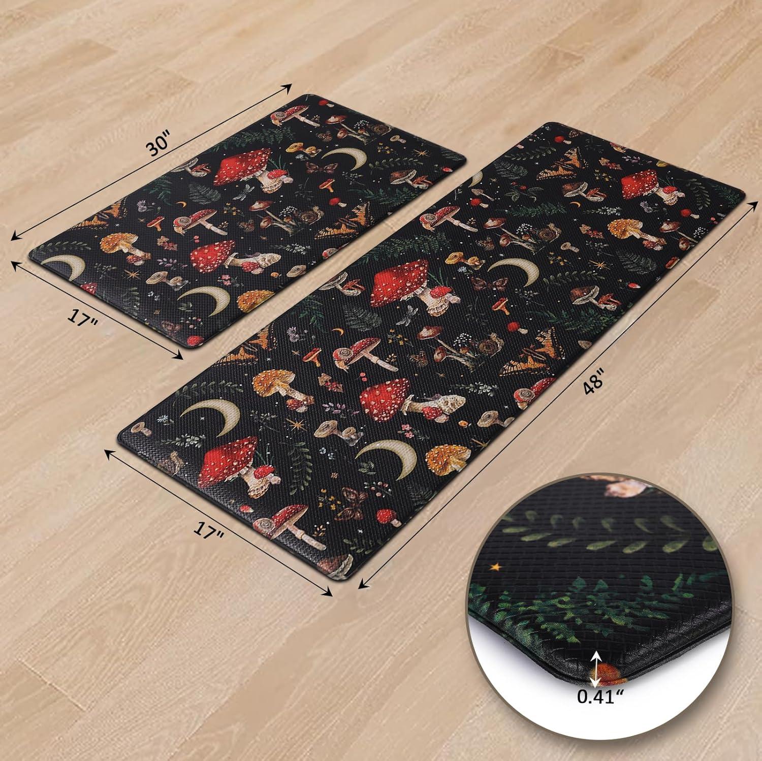 imageRugs for Kitchen Floor 2PC Waterproof Non Slip Anti Fatigue Mushrooms Butterfly Farmhouse Padded Kitchen Mats Beige 17quotx30quot17quotx48quot06blackRed