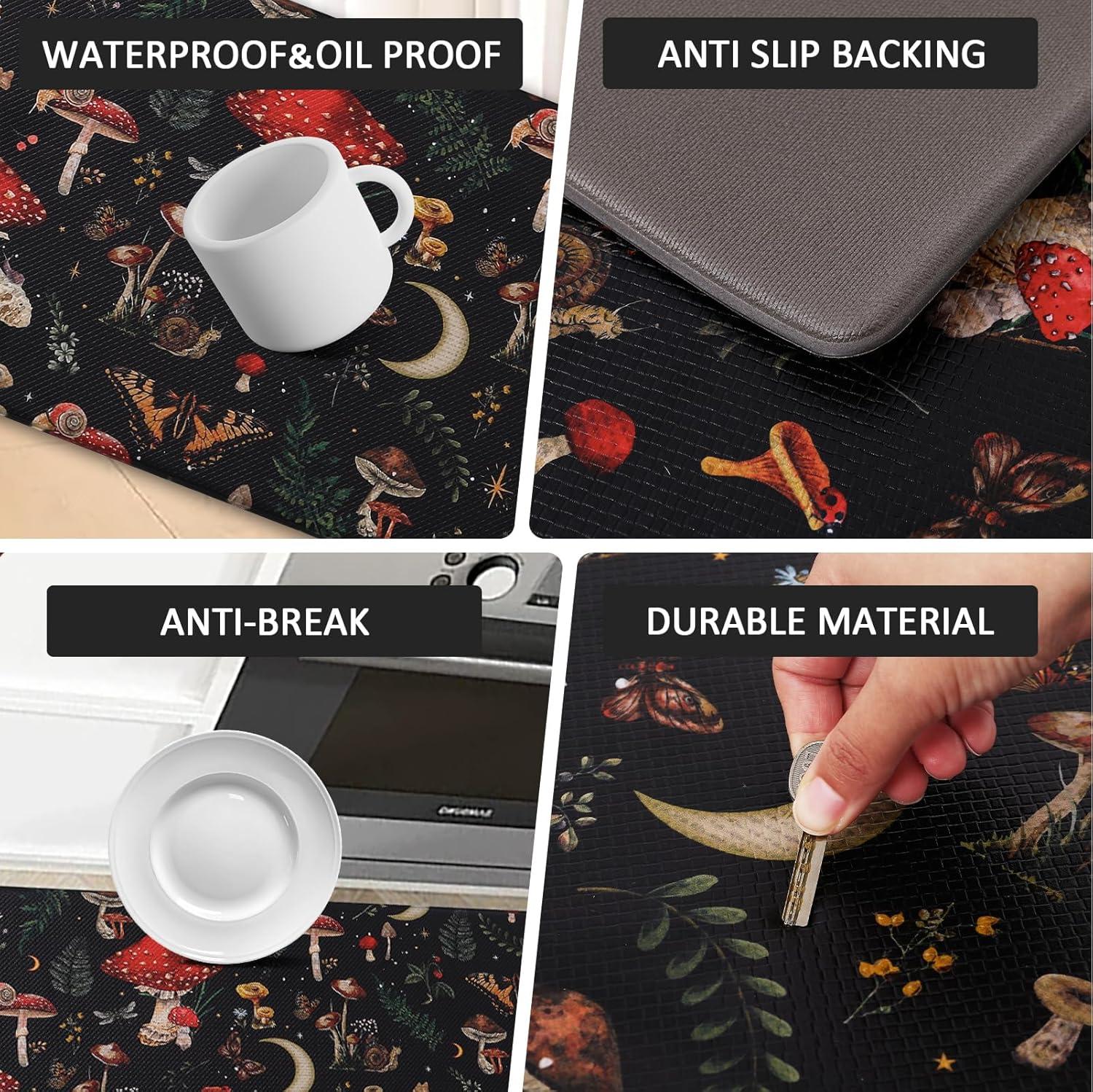 imageRugs for Kitchen Floor 2PC Waterproof Non Slip Anti Fatigue Mushrooms Butterfly Farmhouse Padded Kitchen Mats Beige 17quotx30quot17quotx48quot06blackRed