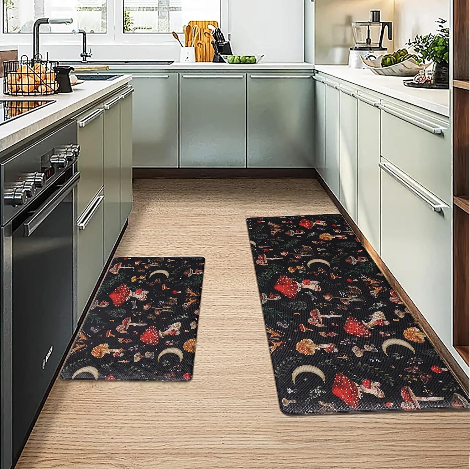 imageRugs for Kitchen Floor 2PC Waterproof Non Slip Anti Fatigue Mushrooms Butterfly Farmhouse Padded Kitchen Mats Beige 17quotx30quot17quotx48quot06blackRed
