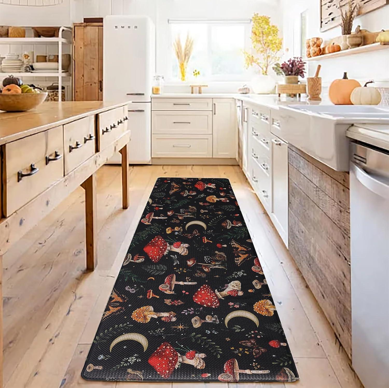 imageRugs for Kitchen Floor 2PC Waterproof Non Slip Anti Fatigue Mushrooms Butterfly Farmhouse Padded Kitchen Mats Beige 17quotx30quot17quotx48quot06blackRed