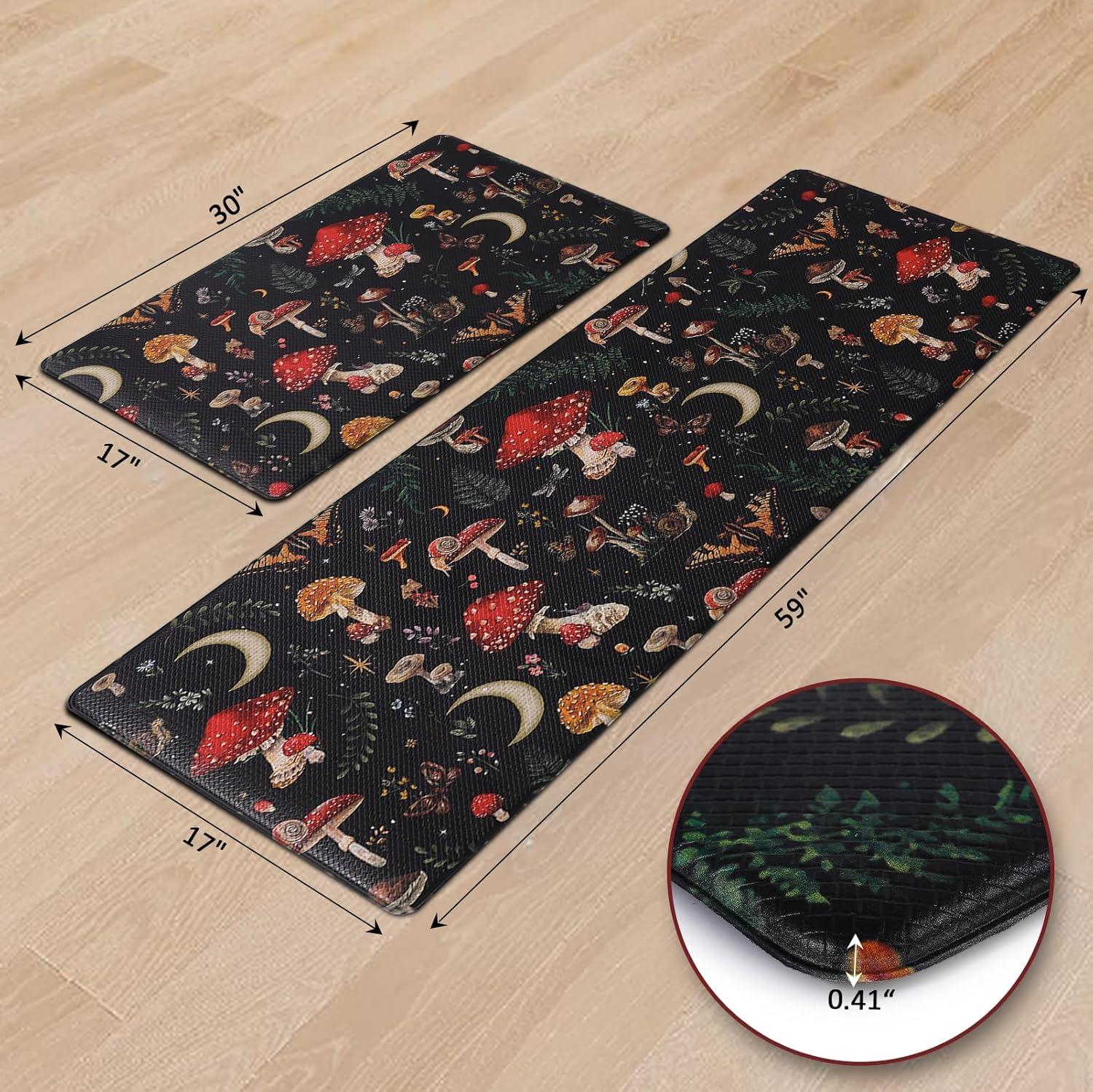 imageRugs for Kitchen Floor 2PC Waterproof Non Slip Anti Fatigue Mushrooms Butterfly Farmhouse Padded Kitchen Mats Beige 17quotx30quot17quotx48quot06blackRed
