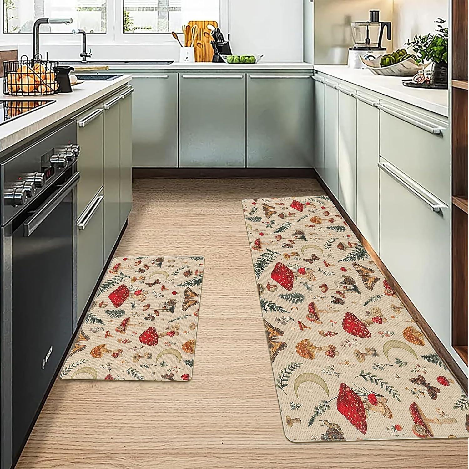 imageRugs for Kitchen Floor 2PC Waterproof Non Slip Anti Fatigue Mushrooms Butterfly Farmhouse Padded Kitchen Mats Beige 17quotx30quot17quotx48quot08khaki
