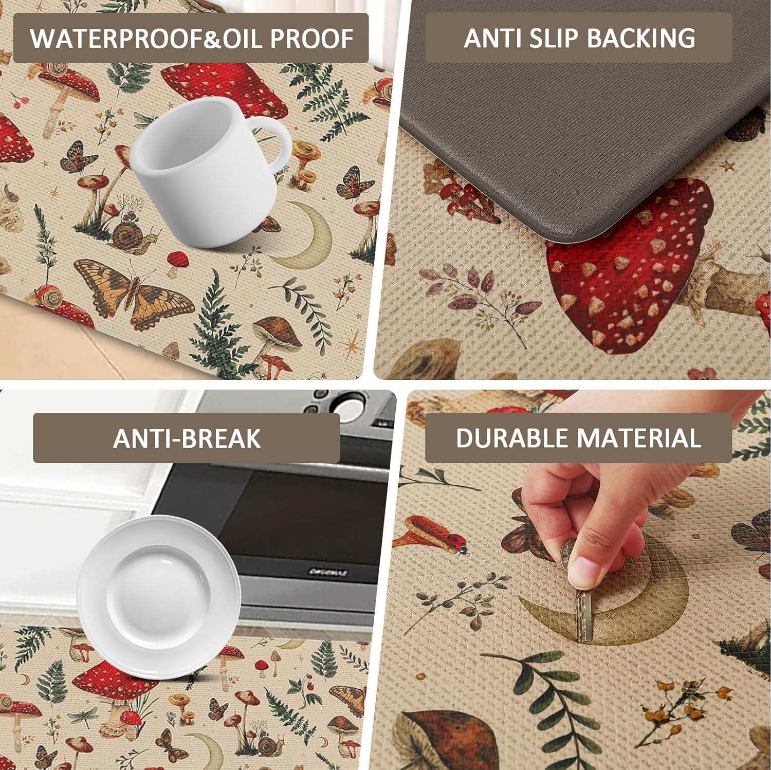 imageRugs for Kitchen Floor 2PC Waterproof Non Slip Anti Fatigue Mushrooms Butterfly Farmhouse Padded Kitchen Mats Beige 17quotx30quot17quotx48quot08khaki