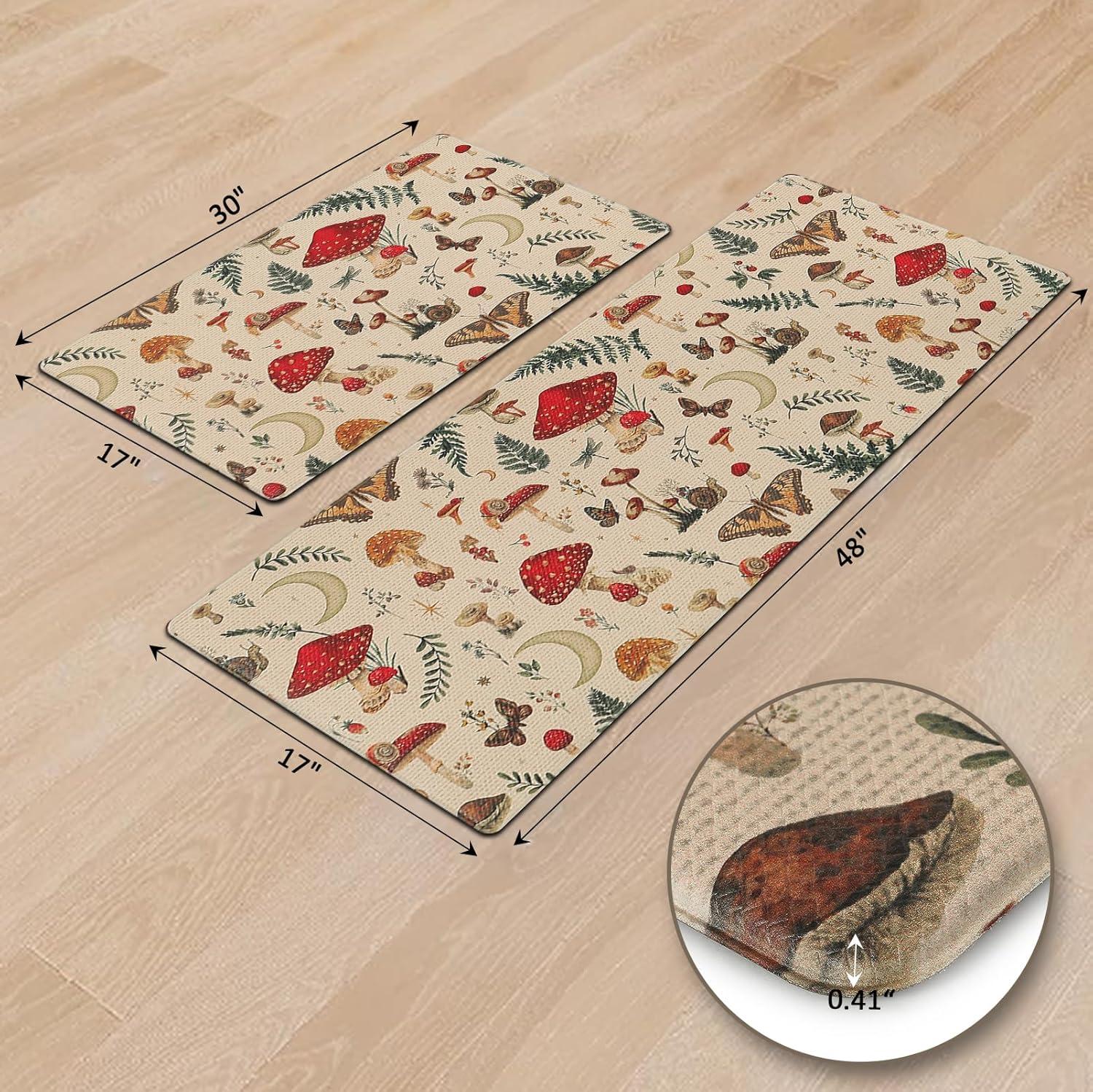 imageRugs for Kitchen Floor 2PC Waterproof Non Slip Anti Fatigue Mushrooms Butterfly Farmhouse Padded Kitchen Mats Beige 17quotx30quot17quotx48quot08khaki