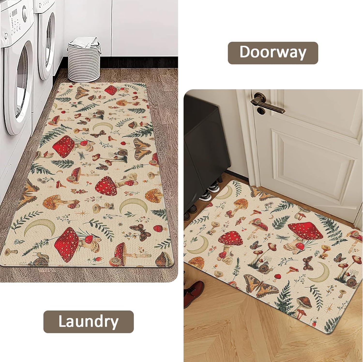 imageRugs for Kitchen Floor 2PC Waterproof Non Slip Anti Fatigue Mushrooms Butterfly Farmhouse Padded Kitchen Mats Beige 17quotx30quot17quotx48quot08khaki