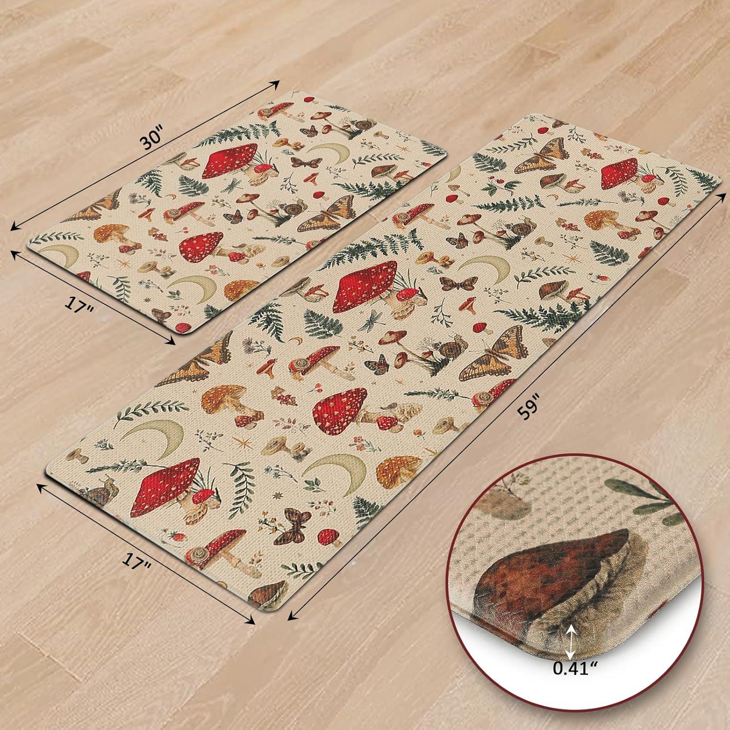 imageRugs for Kitchen Floor 2PC Waterproof Non Slip Anti Fatigue Mushrooms Butterfly Farmhouse Padded Kitchen Mats Beige 17quotx30quot17quotx48quot08khaki