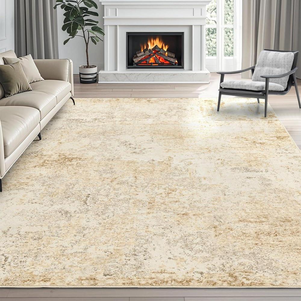 image4x6 Area Rugs Washable Modern Soft Non Slip Distressed Under Dining Table Living Room Area Rug BlackLight Brown