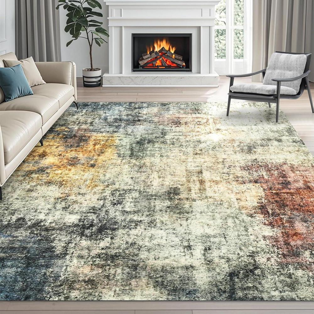 image4x6 Area Rugs Washable Modern Soft Non Slip Distressed Under Dining Table Living Room Area Rug BlackMulti Color