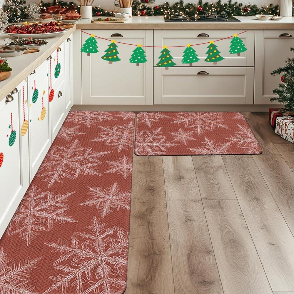 imageDintszyayue Christmas Kitchen Rugs Set of 2 Non Slip Soft Santa Claus Snowman Christmas Mats for Kitchen Floor Decorations 17quotx30quot17quotx48quot01red