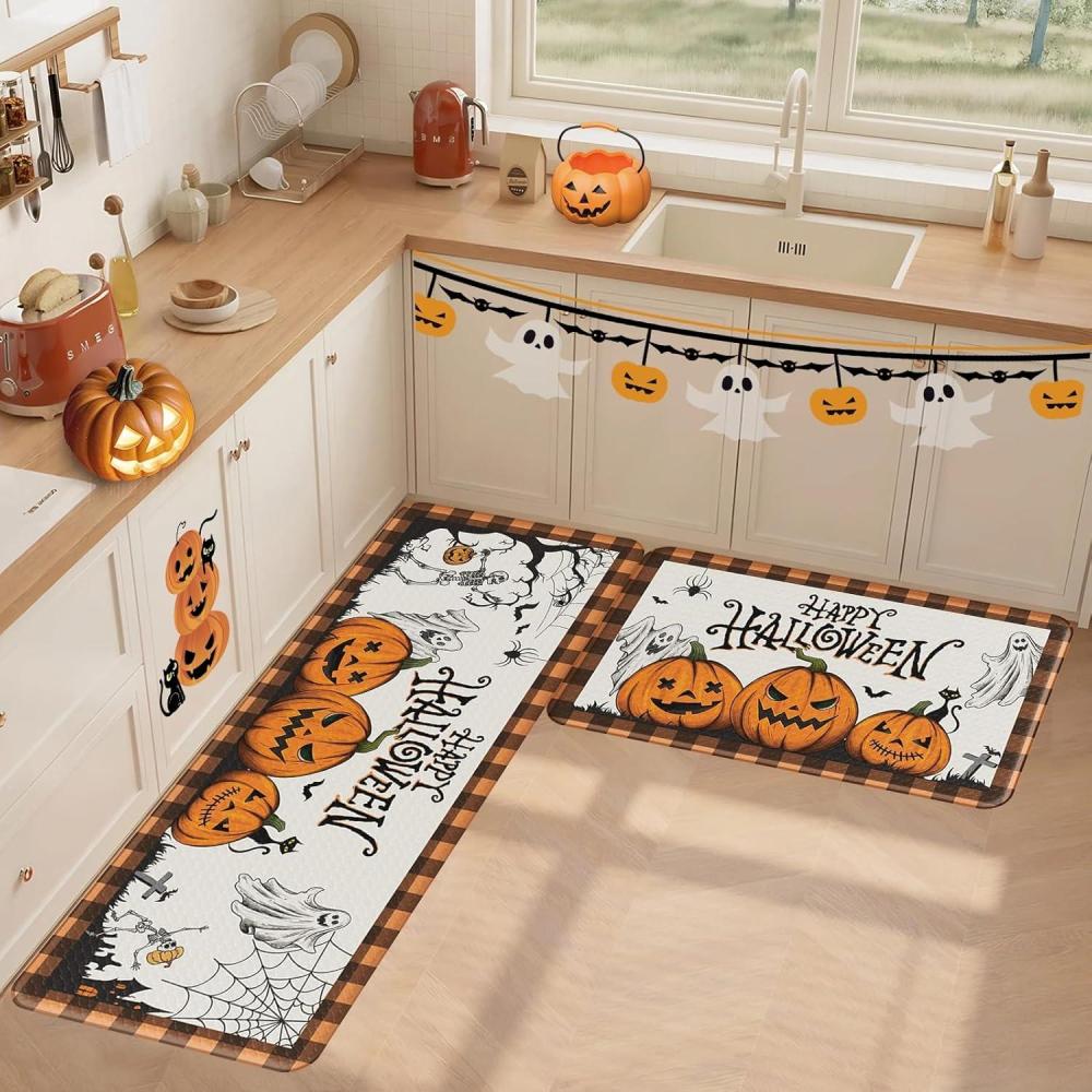 imageDintszyayue Halloween Kitchen Mats Sets 2 Piece Spooky Pumpkin Non Slip Soft Halloween Party Decor Rugs 17quotx30quot17quotx48quotSpooky Pumpkin