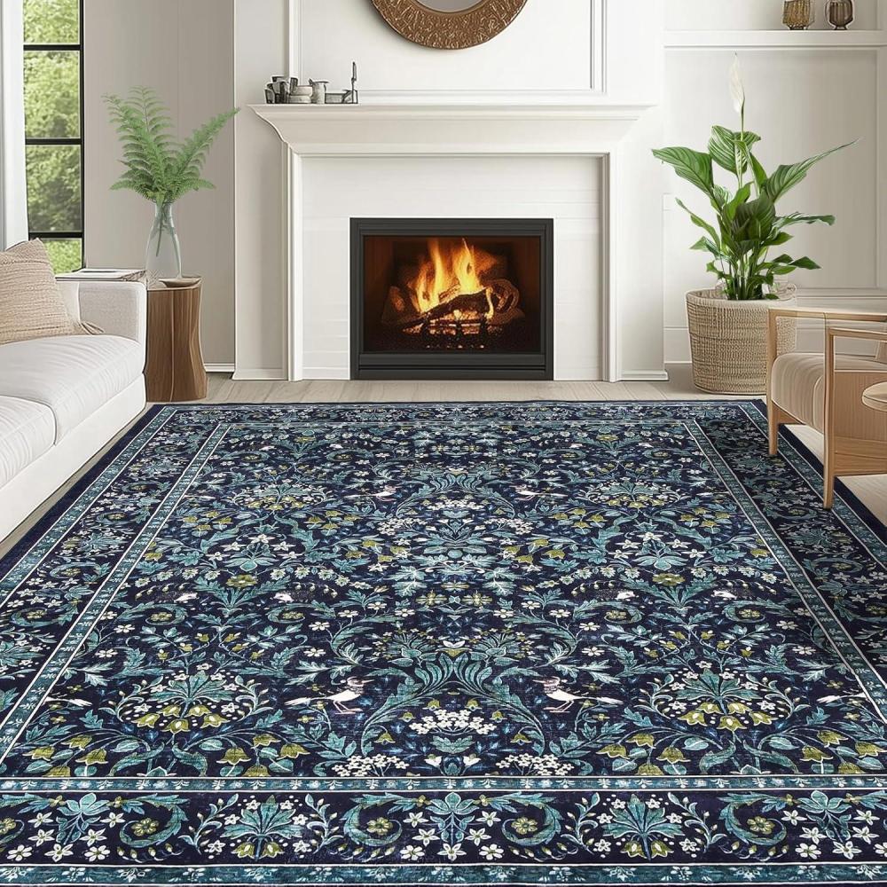 imageGreen Rugs for Living Room 5x7 Floral Washable Stain Resistant Non Slip Low Pile Carpet for Bedroom Dining Room04blue