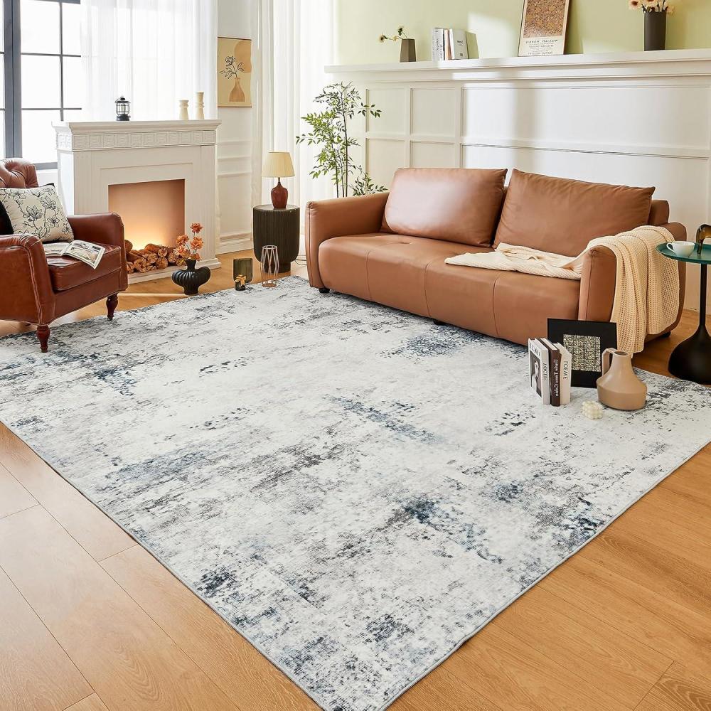imageLiving Room Rug 8X10 Large Washable Distressed Foldable Stain Resistant Traditional Bedroom Office Rugs BlueBlue