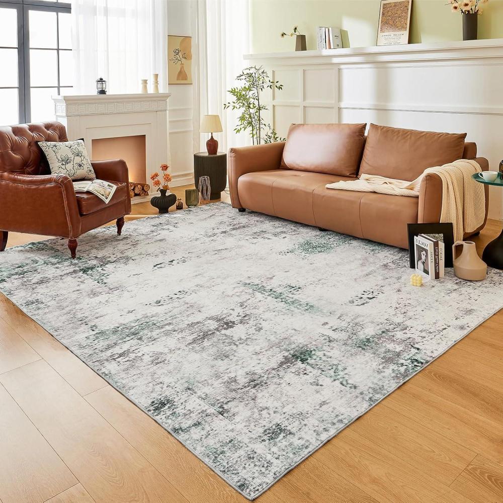 imageLiving Room Rug 8X10 Large Washable Distressed Foldable Stain Resistant Traditional Bedroom Office Rugs BlueGreen