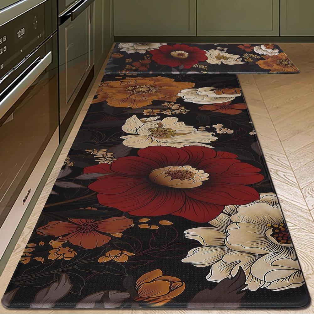 imageRugs for Kitchen Floor 2PC Waterproof Non Slip Anti Fatigue Mushrooms Butterfly Farmhouse Padded Kitchen Mats Beige 17quotx30quot17quotx48quot02black