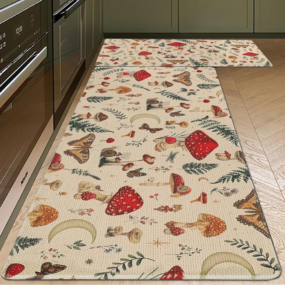 imageRugs for Kitchen Floor 2PC Waterproof Non Slip Anti Fatigue Mushrooms Butterfly Farmhouse Padded Kitchen Mats Beige 17quotx30quot17quotx48quot08khaki
