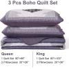 imageDintszyayue Boho Quilt Set King Size 3 Pieces Purple Aztec Texture Bedspread Coverlet Set with 2 Pillowcases Soft Lightweight Microfiber Bohemian Quilt Bedding Set for All Season 90quotx103quot