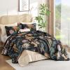 imageDintszyayue Quilt Queen Size Navy 3 Pieces Boho Floral Bedspread Bedding for Queen Size Bed Soft Lightweight Microfiber Coverlet Set for All Season Quilt with 2 PillowcasesBlack