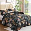 imageDintszyayue Quilt Queen Size Navy 3 Pieces Boho Floral Bedspread Bedding for Queen Size Bed Soft Lightweight Microfiber Coverlet Set for All Season Quilt with 2 PillowcasesBlack