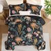 imageDintszyayue Quilt Queen Size Navy 3 Pieces Boho Floral Bedspread Bedding for Queen Size Bed Soft Lightweight Microfiber Coverlet Set for All Season Quilt with 2 PillowcasesBlack