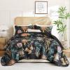 imageDintszyayue Quilt Queen Size Navy 3 Pieces Boho Floral Bedspread Bedding for Queen Size Bed Soft Lightweight Microfiber Coverlet Set for All Season Quilt with 2 PillowcasesBlack