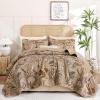 imageDintszyayue Quilt Queen Size Navy 3 Pieces Boho Floral Bedspread Bedding for Queen Size Bed Soft Lightweight Microfiber Coverlet Set for All Season Quilt with 2 PillowcasesBrown
