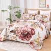 imageWONGS BEDDING Floral Quilt Set Blue Queen Size 3 Pieces Elegant Botanical Print Bedding Set for All Season Lightweight Reversible Bedspreads Coverlet Set with 2 Pillow ShamsBlush