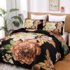 imageWONGS BEDDING Floral Quilt Set Blue Queen Size 3 Pieces Elegant Botanical Print Bedding Set for All Season Lightweight Reversible Bedspreads Coverlet Set with 2 Pillow ShamsBlack Boho