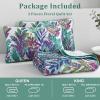 imageWONGS BEDDING Floral Quilt Set Blue Queen Size 3 Pieces Elegant Botanical Print Bedding Set for All Season Lightweight Reversible Bedspreads Coverlet Set with 2 Pillow ShamsPurple Green