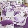 imageWONGS BEDDING Floral Quilt Set Blue Queen Size 3 Pieces Elegant Botanical Print Bedding Set for All Season Lightweight Reversible Bedspreads Coverlet Set with 2 Pillow ShamsPurple