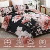 imageWONGS BEDDING Floral Quilt Set Blue Queen Size 3 Pieces Elegant Botanical Print Bedding Set for All Season Lightweight Reversible Bedspreads Coverlet Set with 2 Pillow ShamsBlack
