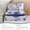 imageWONGS BEDDING Floral Quilt Set Blue Queen Size 3 Pieces Elegant Botanical Print Bedding Set for All Season Lightweight Reversible Bedspreads Coverlet Set with 2 Pillow ShamsBlue