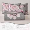 imageWONGS BEDDING Floral Quilt Set Blue Queen Size 3 Pieces Elegant Botanical Print Bedding Set for All Season Lightweight Reversible Bedspreads Coverlet Set with 2 Pillow ShamsGrey