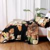 imageWONGS BEDDING Floral Quilt Set Blue Queen Size 3 Pieces Elegant Botanical Print Bedding Set for All Season Lightweight Reversible Bedspreads Coverlet Set with 2 Pillow ShamsBlack Boho