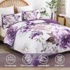 imageWONGS BEDDING Floral Quilt Set Blue Queen Size 3 Pieces Elegant Botanical Print Bedding Set for All Season Lightweight Reversible Bedspreads Coverlet Set with 2 Pillow ShamsPurple