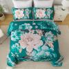 imageWONGS BEDDING Floral Quilt Set Blue Queen Size 3 Pieces Elegant Botanical Print Bedding Set for All Season Lightweight Reversible Bedspreads Coverlet Set with 2 Pillow ShamsTeal
