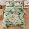 imageWONGS BEDDING Floral Quilt Set Blue Queen Size 3 Pieces Elegant Botanical Print Bedding Set for All Season Lightweight Reversible Bedspreads Coverlet Set with 2 Pillow ShamsSage Green