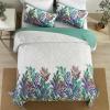 imageWONGS BEDDING Floral Quilt Set Blue Queen Size 3 Pieces Elegant Botanical Print Bedding Set for All Season Lightweight Reversible Bedspreads Coverlet Set with 2 Pillow ShamsPurple Green