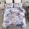 imageWONGS BEDDING Floral Quilt Set Blue Queen Size 3 Pieces Elegant Botanical Print Bedding Set for All Season Lightweight Reversible Bedspreads Coverlet Set with 2 Pillow ShamsBlue