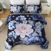 imageWONGS BEDDING Floral Quilt Set Blue Queen Size 3 Pieces Elegant Botanical Print Bedding Set for All Season Lightweight Reversible Bedspreads Coverlet Set with 2 Pillow ShamsNavy