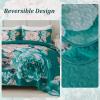 imageWONGS BEDDING Floral Quilt Set Blue Queen Size 3 Pieces Elegant Botanical Print Bedding Set for All Season Lightweight Reversible Bedspreads Coverlet Set with 2 Pillow ShamsTeal